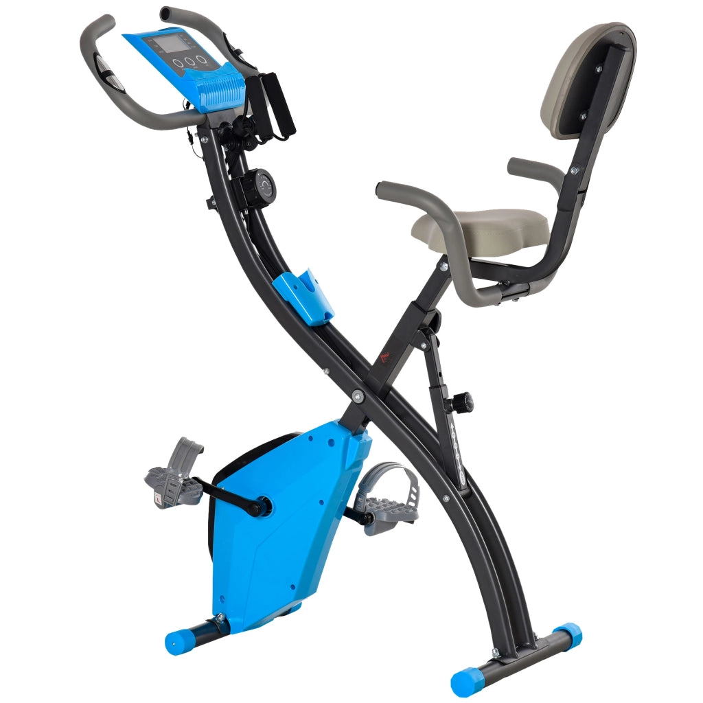 Cyclette Pieghevole 8 Livelli di Resistenza con Seduta Regolabile Blu e Grigio