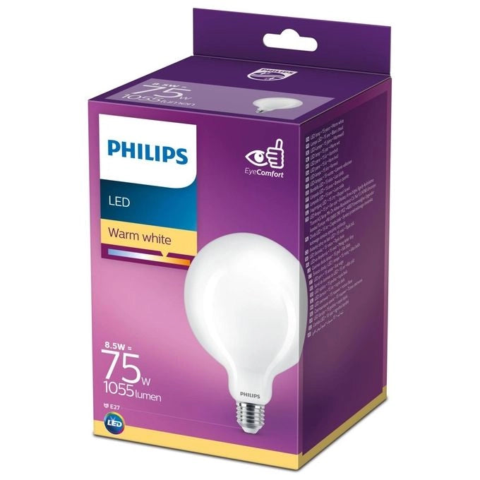 Philips 76475300 LED Classic Lampadina LED Globo G120 E27 8.5W 75W 1055 lm 2700K Luce Bianca Calda colore Bianco