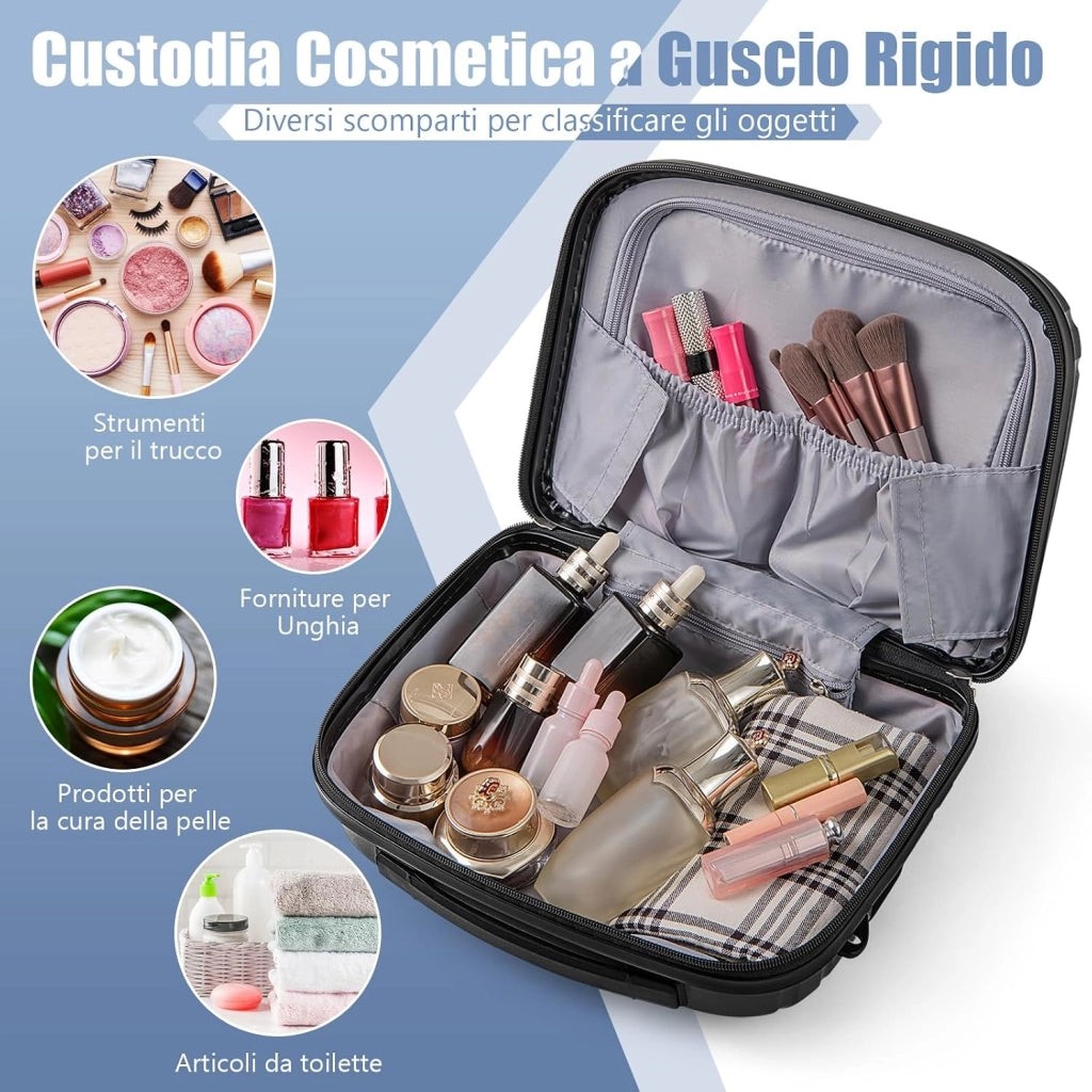 Valigia Bagaglio a Mano 20" con Beauty Case da Viaggio 14", Trolley Bagaglio a Mano con Lucchetto TSA, Porta USB, Ruote Girevoli e Manico Regolabile (Con Beauty + Nero)