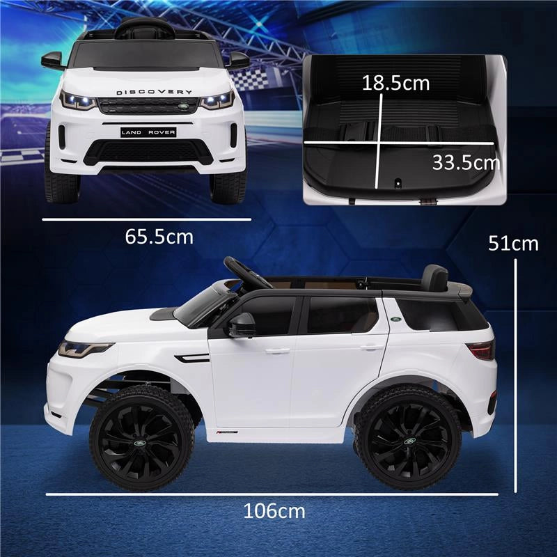 MACCHINA ELETTRICA PER BAMBINI A LICENZA LAND ROVER CON FARI CLACSON E CINTURA106X65.5X51 CM BIANCO