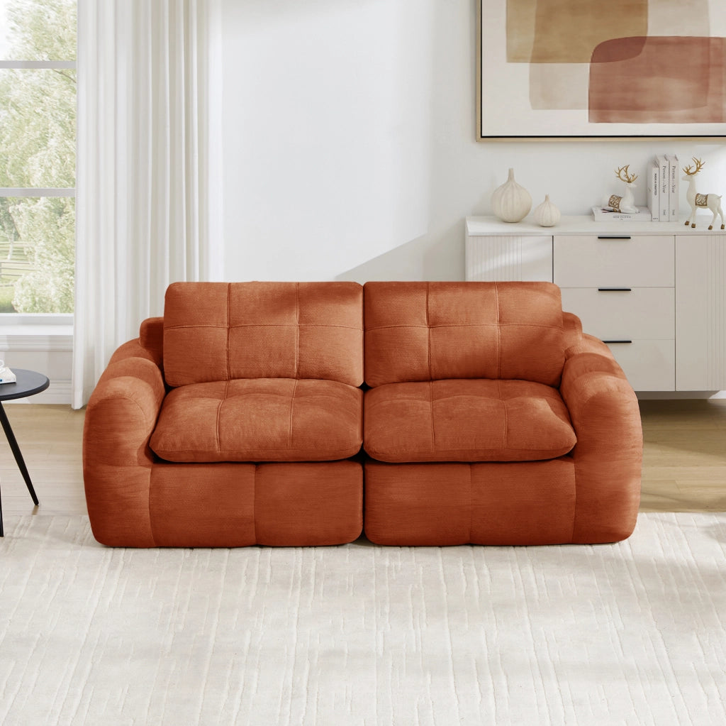 Divano modulare a 2 posti in chenille arancione; 194x97x68 cm; senza montaggio