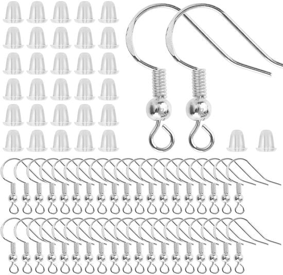 Orecchini da assemblaggio in argento sterling - ipoallergenici - 200 pezzi - argento - orecchini da pendente - adatti per la creazione di accessori - orecchini da assemblare con filo.