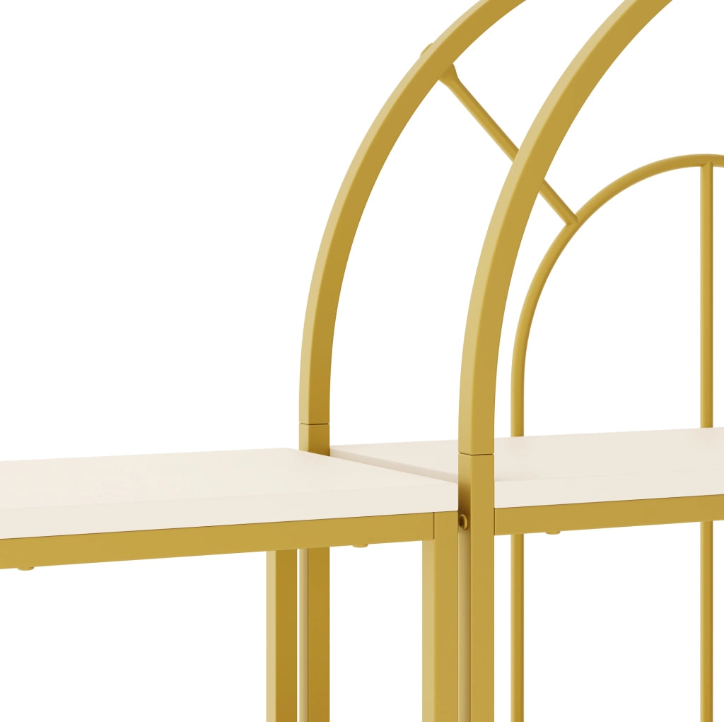 Libreria modulare 163x30x184 cm; 3 pezzi; metallo oro e MDF bianco