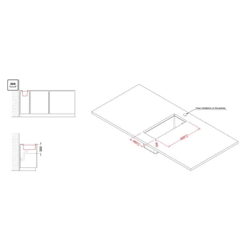 Lavello Elleci Incasso 1 vasca 20x44 Quadra 50 Sottotop Granitek Espresso Marrone LGQ05078BSO