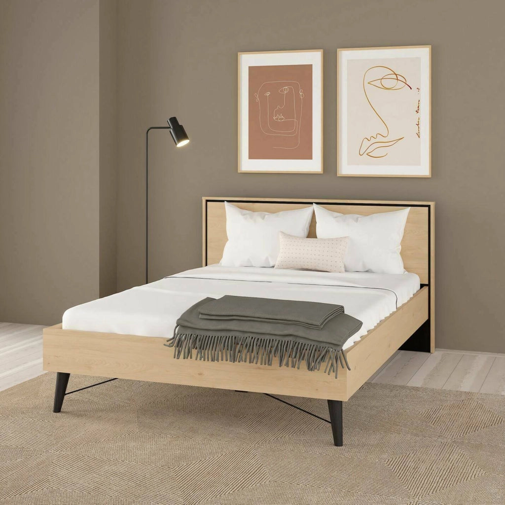 Letto piazza e mezza Zocca, Sommier per camera da letto, Giroletto per stanza, Struttura porta materasso, 207x153 h91 cm, Rovere