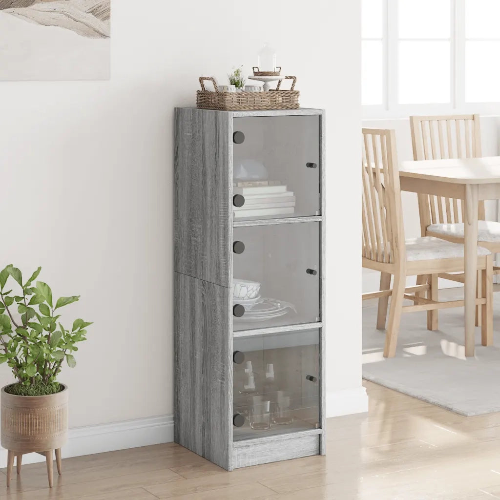 Credenza con Ante in Vetro Grigio Sonoma 35x37x109 cm 836390