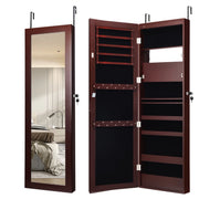 Mobiletto portagioie da parete 37 x 9 x 119 cm con specchio e 12 luci LED design moderno in MDF marrone 20_0010339