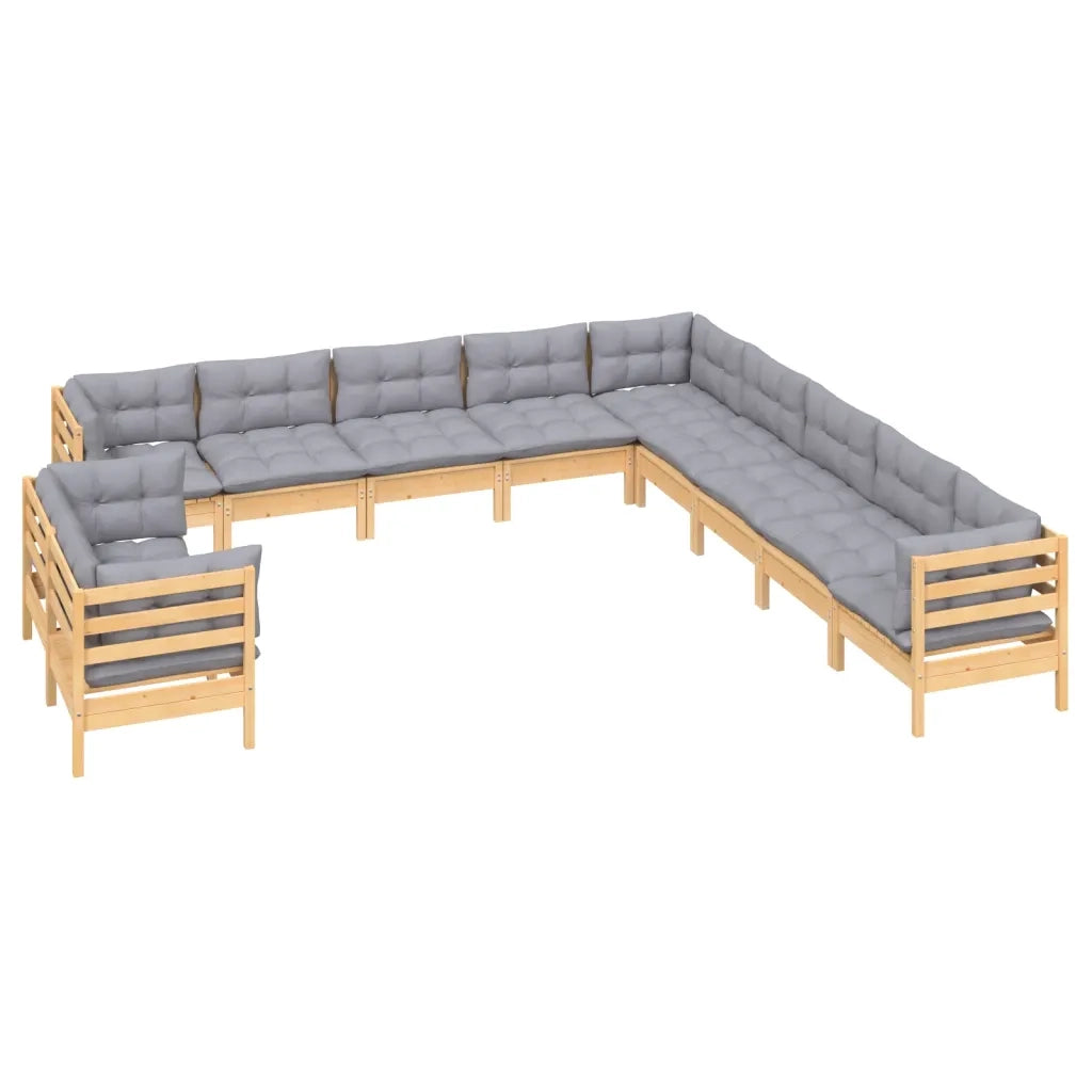 Set Divani da Giardino 11 pz con Cuscini Grigi Massello di Pino 3096922