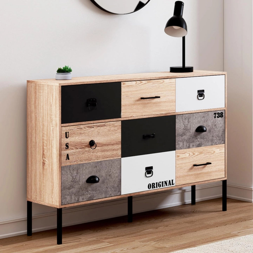 Credenza a 3 ante e 3 cassetti 110 cm SACRAMENTO design industriale