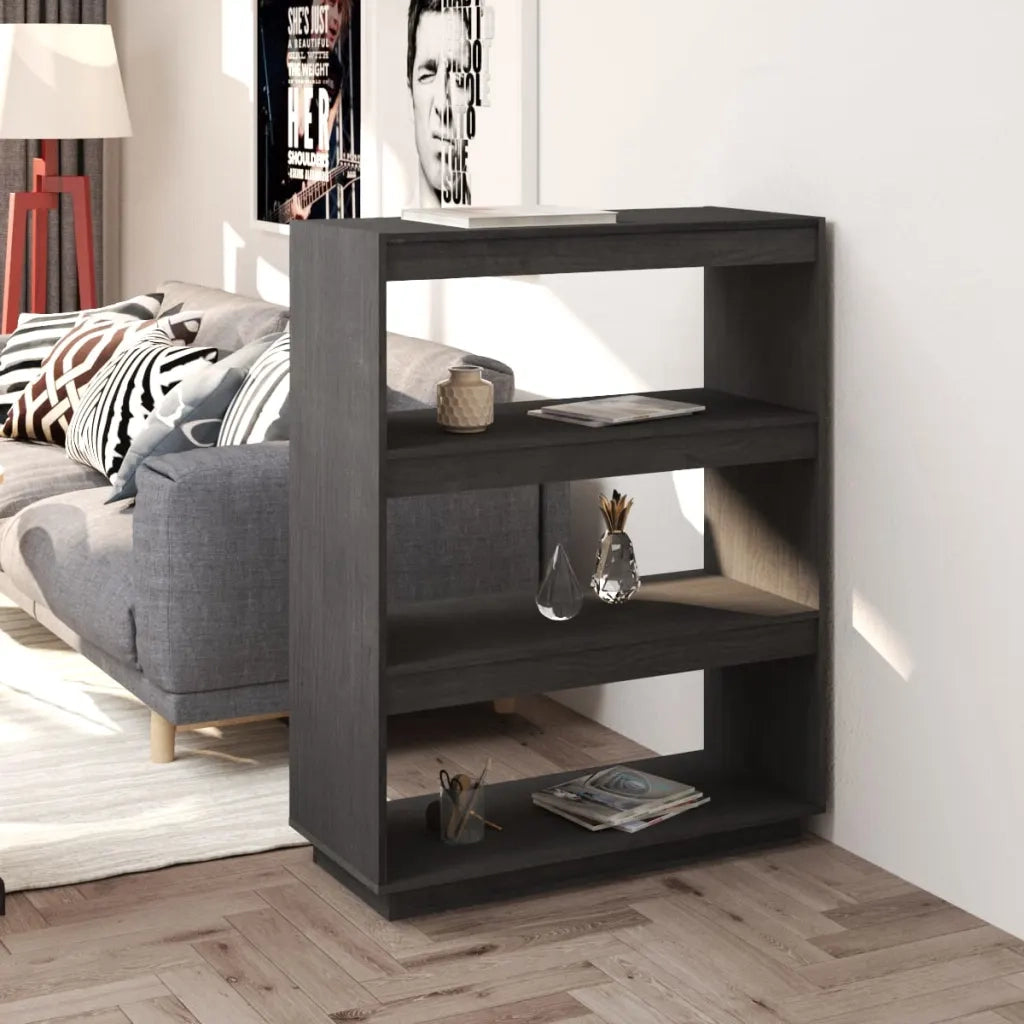 Libreria Divisorio-Scaffale per Libri-Mobile di Stoccaggio Grigio 80x35x103 cm Legno Massello di Pino