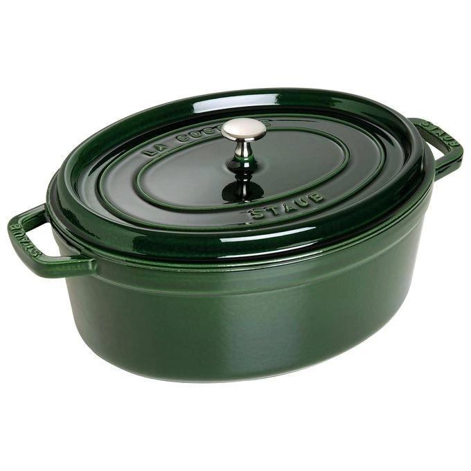 STAUB 1004165 Cocotte Ovale in Ghisa 6.7 L Adatta a Tutte le Fonti di Calore incluso Induzione colore Verde basilico