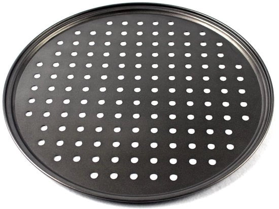 Piatto per pizza con rivestimento antiscivolo - Acciaio inossidabile forato - Accessori per forno - Piatto per pizza rotondo - 32 CM - Adatto per cucina domestica - Piatto per pizza