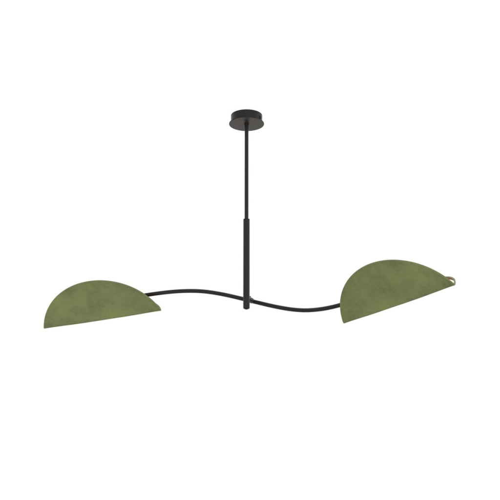 Lampada a sospensione Lotus in acciaio nero e velluto verde