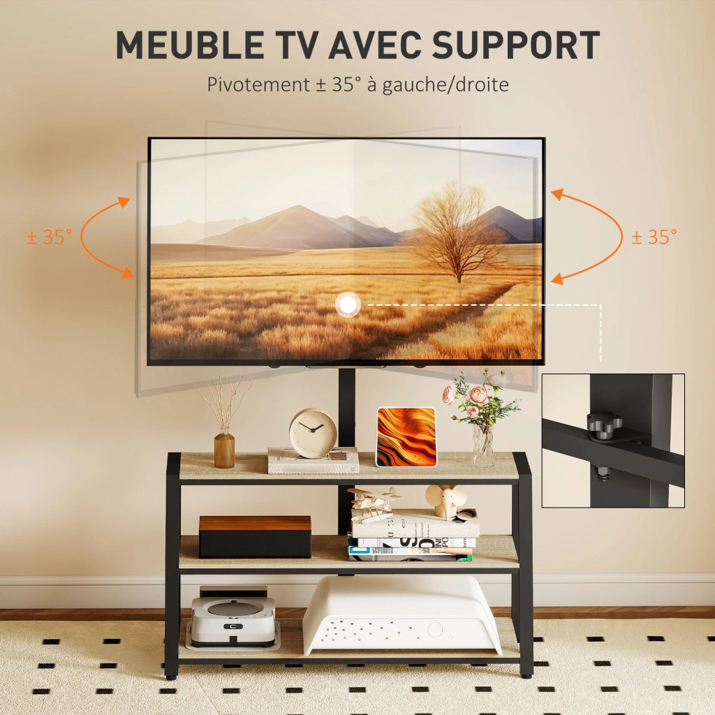 Mobile TV per TV 32-70 Pollici con Ripiani Aperte e Angolo Aggiustabile 35¡ã ¨C zephmum ¨C 108x41x135cm Effetto Legno Naturale