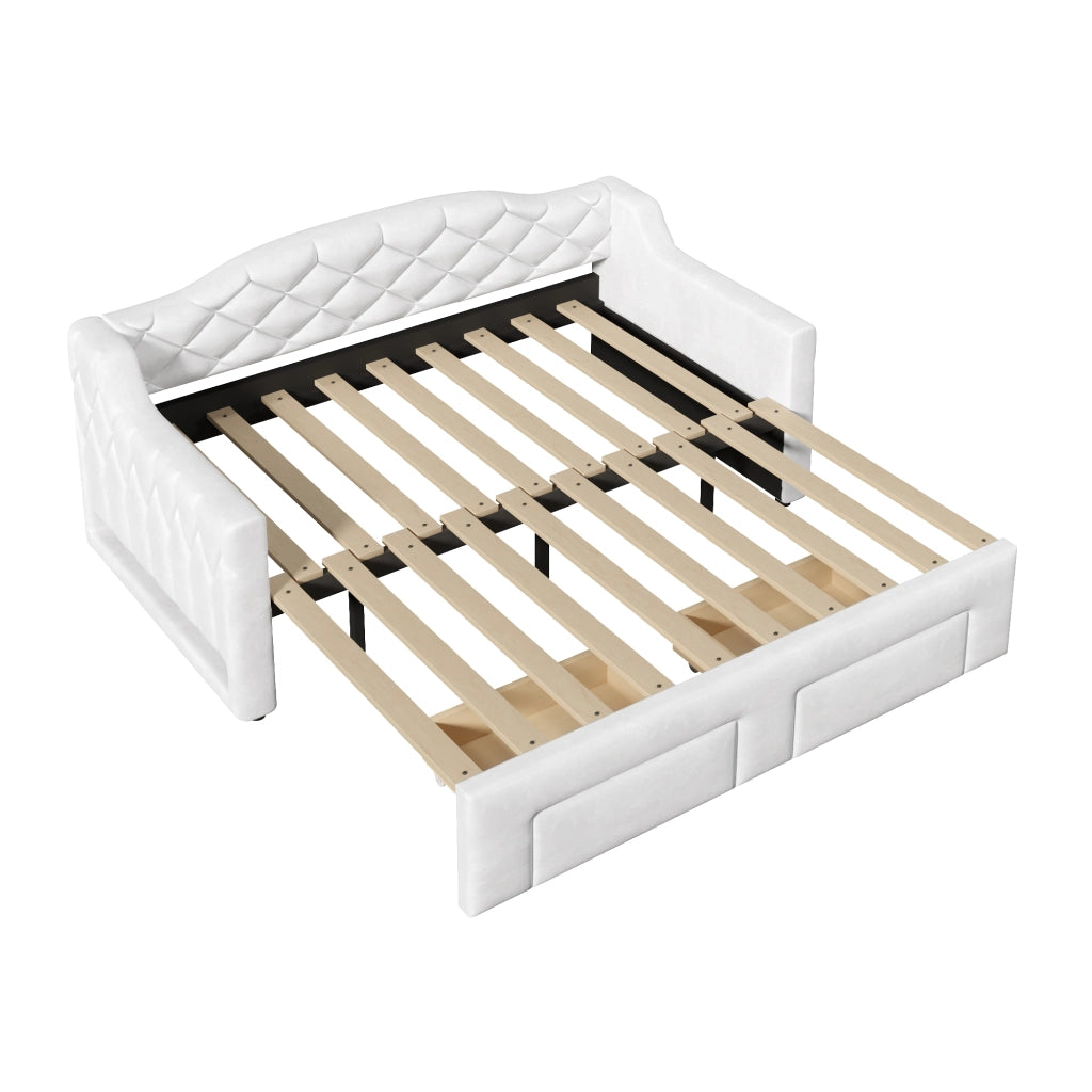 Letto imbottito - Zephmum- 90x200-180x200 cm - Bianco - Con due cassetti e illuminazione LED