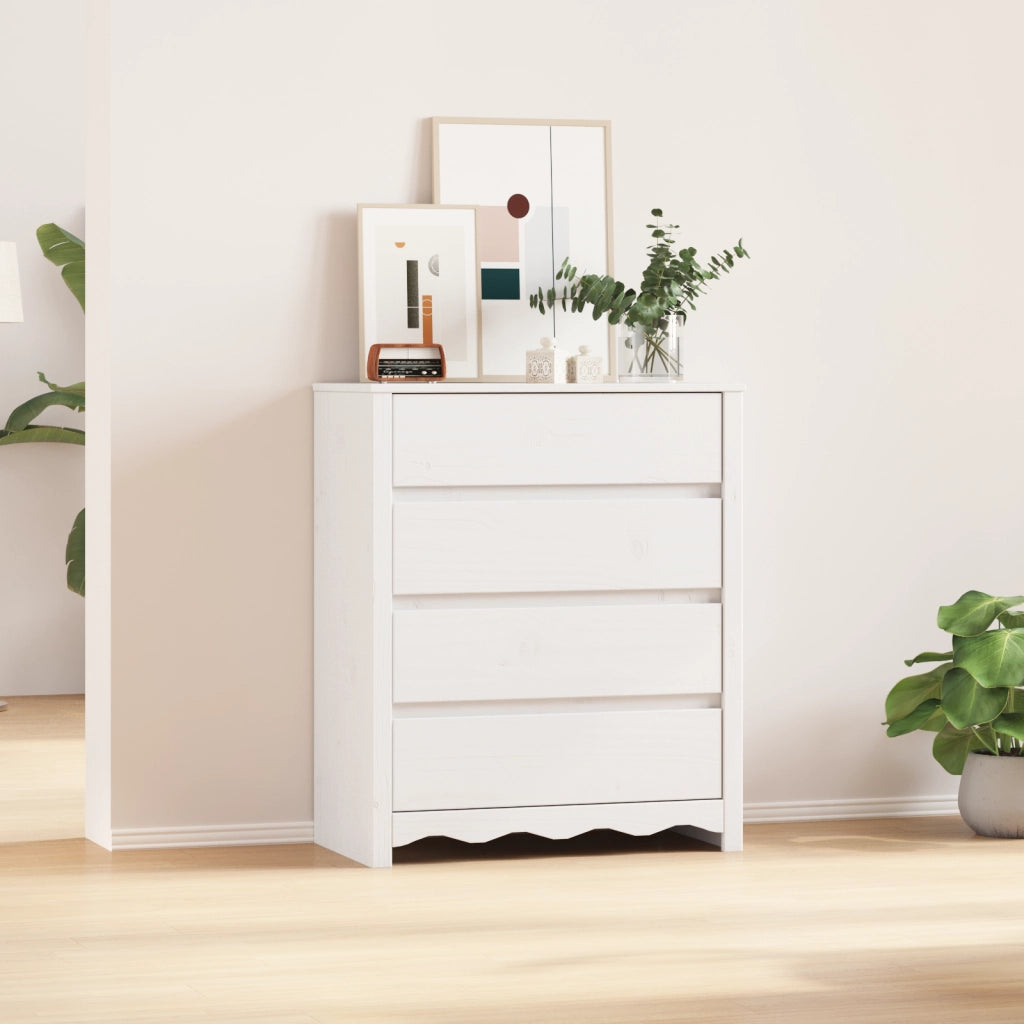 Cassettiera  "DRAMMEN" Bianca 76,5x40x91 cm Legno Massello Pino