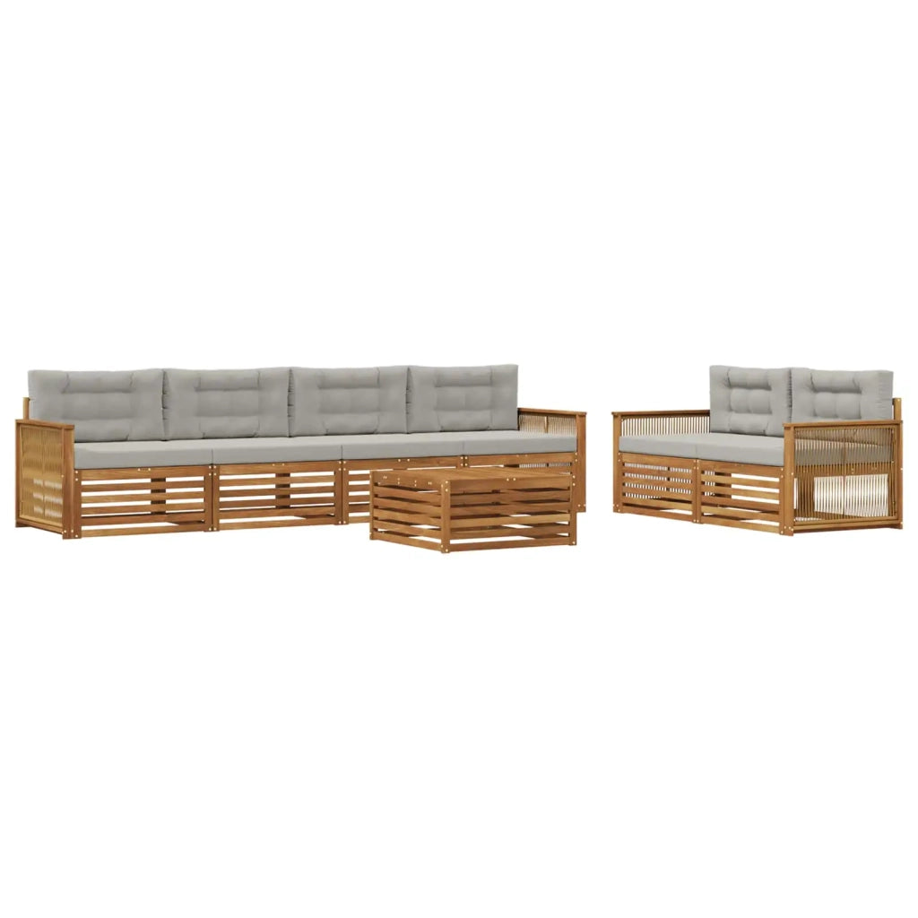 Set di divani da esterno 7 pz Naturale e Grigio Chiaro 3383059