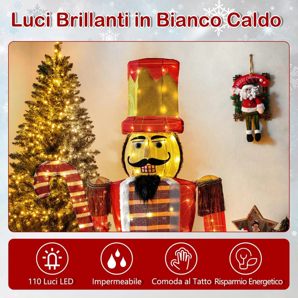 Soldato Schiaccianoci Luminoso da 170 cm, Decorazione Natalizia 3D Pre-illuminata con 110 Luci LED, Soldato di Natale Gigante per Interno ed Esterno, per Giardino e Prato (Modello 4)