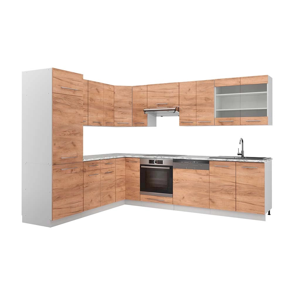 Cucina angolare completa Fame-Line Rovere dorato/Bianco 287 x 60 cm, PL Marmo Vicco