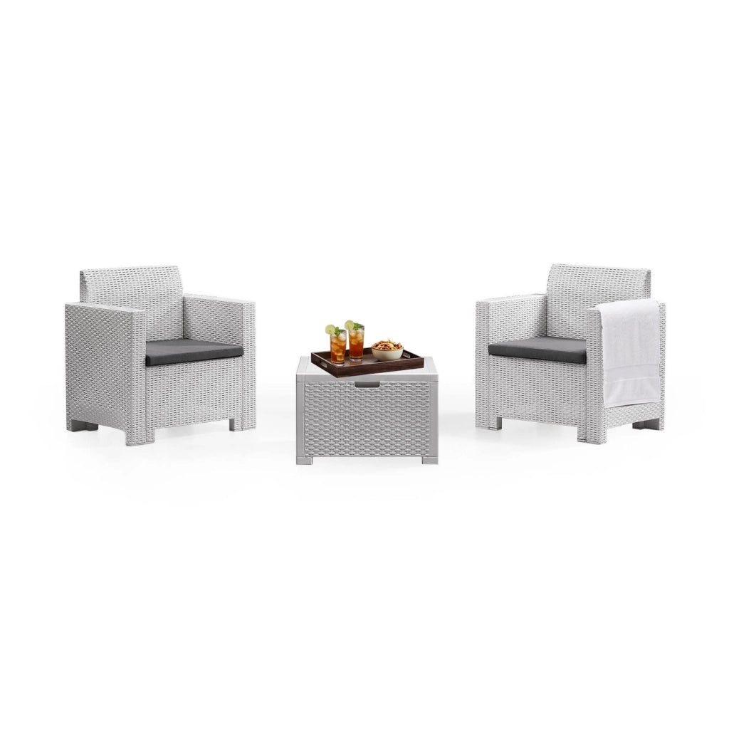 Salottino da esterno Apis, Set da giardino con cuscini, Salottino  effetto rattan, 100% Made in Italy, Bianco