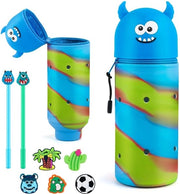 Etui in silicone morbido, 2-in-1 etui kawaii, etui morbido con 2 pennarelli in gel, chiusura a righello, etui in piedi, etui per ragazze e ragazzi