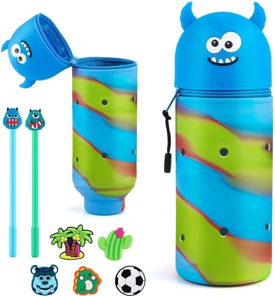 Etui in silicone morbido, 2-in-1 etui kawaii, etui morbido con 2 pennarelli in gel, chiusura a righello, etui in piedi, etui per ragazze e ragazzi
