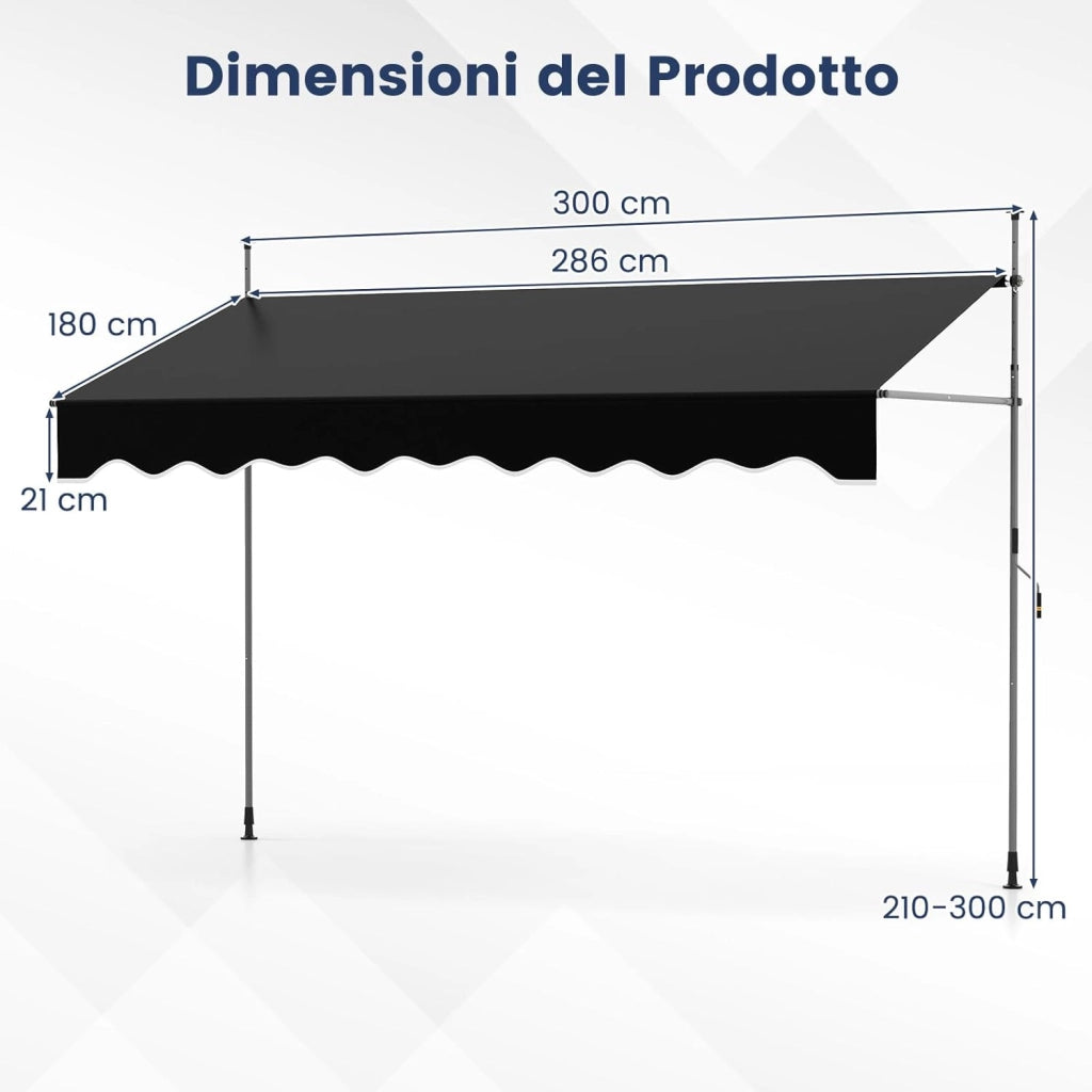 Tenda da Sole a Morsetto, Regolabile in Altezza e Inclinazione con Manovella, Telo Impermeabile e Resistente ai Raggi Solari e Telaio Antiruggine, Tenda Retrattile Senza Foratura (3M,Nero)