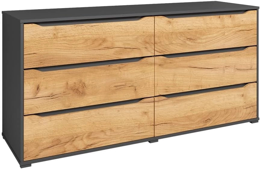Credenza Ruben, Quercia dorata, 48 x 77.6 cm con cassetti, per riporre abiti e oggetti di uso quotidiano