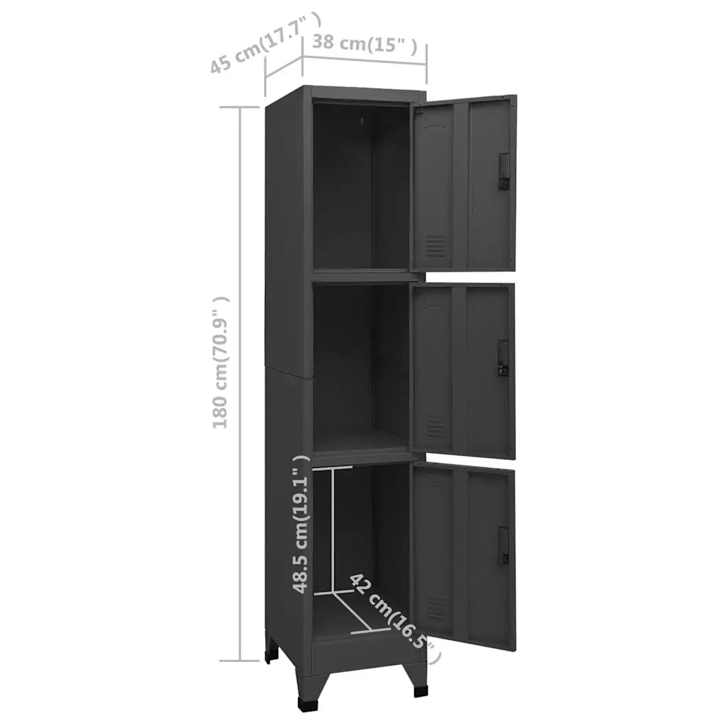 Armadietto contenitore moderno per ufficio 38 x 45 x 180 cm con 3 ante chiudibili a chiave in acciaio antracite 02_0046998