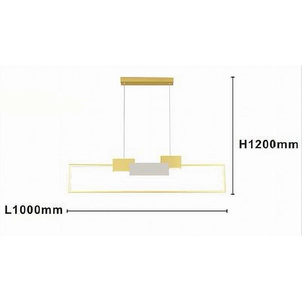 Trade Shop - Lampadario A Sospensione Led 36w Rettangolare Con Telecomando Design Moderno Oro 71592 -