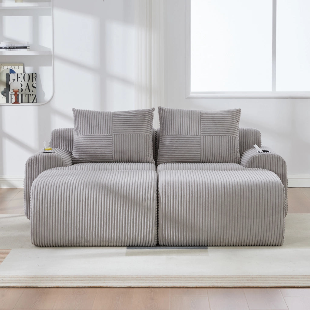 DIVANO MODULARE 2 posti 200x174x80 cm in corduroy grigio chiaro