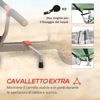 Carrello per Kayak e SUP con Larghezza Regolabile in Alluminio, Ruote Ø25 cm, Max 100 kg, Nero