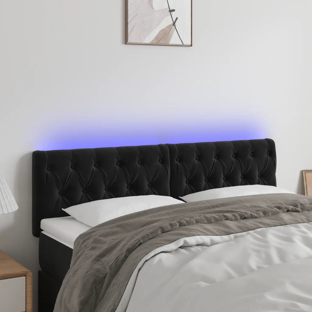 Testiera | Testata a LED Nera 144x7x78/88 cm in Velluto