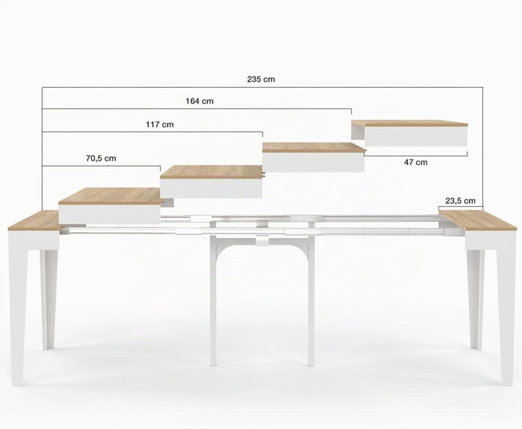 Consolle allungabile MICHEL, 10 posti, 235 cm, legno bianco e impiallacciato faggio