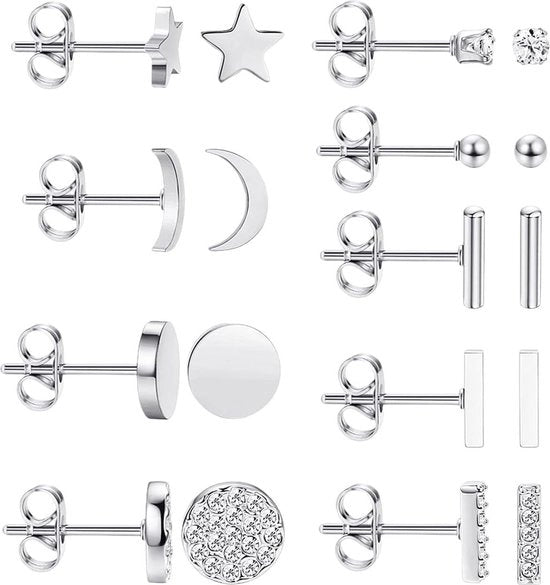 Orecchini antiossidanti ipoallergenici piccoli per donne - Set di orecchini (argento) Unico modello Acciaio inossidabile .
