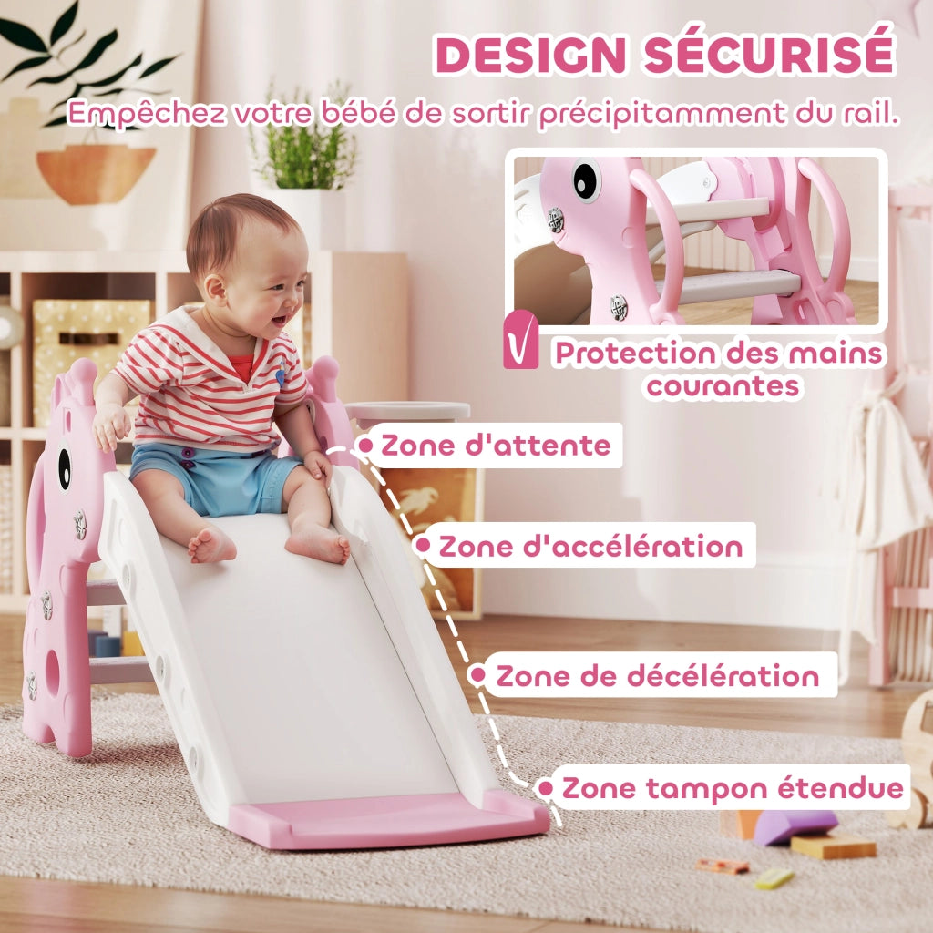 Casetta per bambini 3 in 1 con canestro, arrampicata e palla ¨C zephmum ¨C 106x51.5x52 cm rosa
