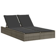 Lettino Prendisole | Sdraio da giardino | Lettino da sole Doppio con Cuscini Grigio in Polyrattan