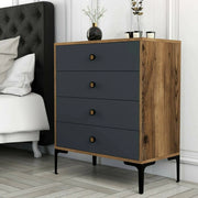 Cassettiera Molly, Settimino multiuso, Comò camera da letto, Mobile con cassetti, 76x40h91 cm, Noce e Antracite