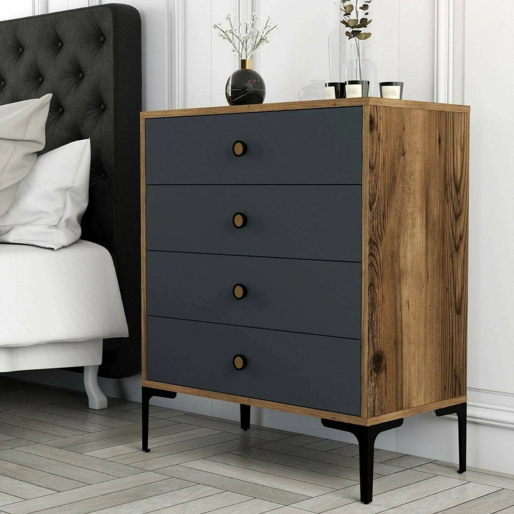 Cassettiera Molly, Settimino multiuso, Comò camera da letto, Mobile con cassetti, 76x40h91 cm, Noce e Antracite