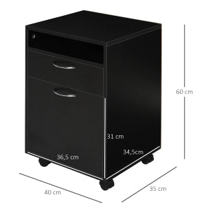 Rollcontainer con cassetto e armadietto 40x35x60 cm nero per ufficio e home office