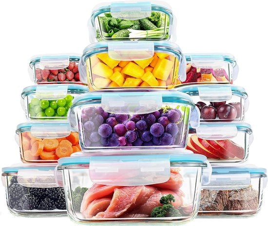 Set di contenitori di conservazione alimentare in vetro - 12 contenitori con coperchi - impermeabili, BPA-free