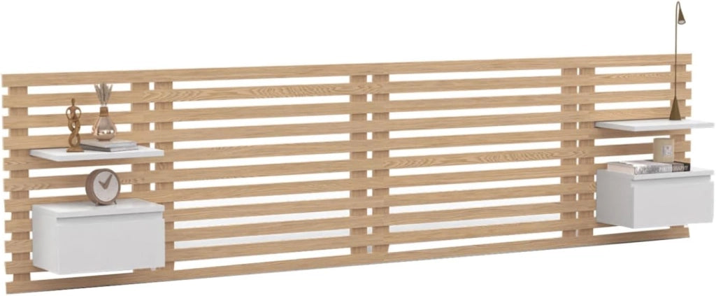Cabecero de lamas AVA con mesillas colgantes 240 CM madera clara y blanco