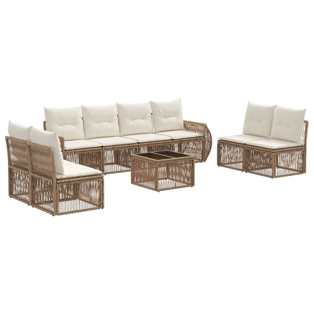 Set Divano da Giardino 9 pcs Beige e Bianco Crema polyrattan