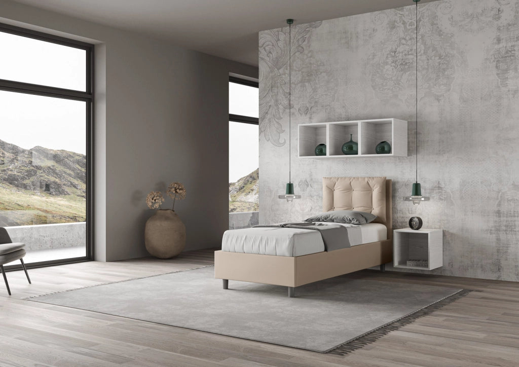 BS COM Letto singolo senza rete imbottito 80x200 similpelle tortora