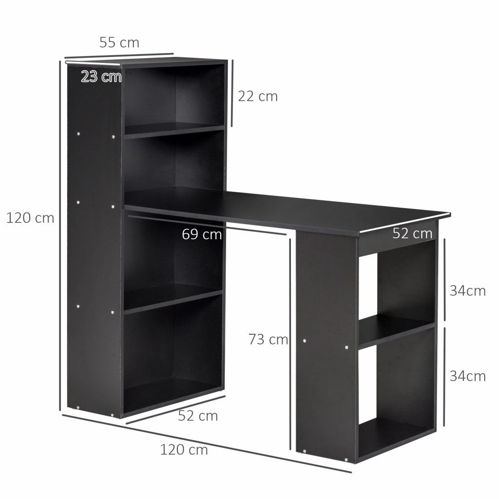 EasyComfort Scrivania PC in Legno con 6 Ripiani Portaoggetti Laterali, 120x55x120 cm, Nero
