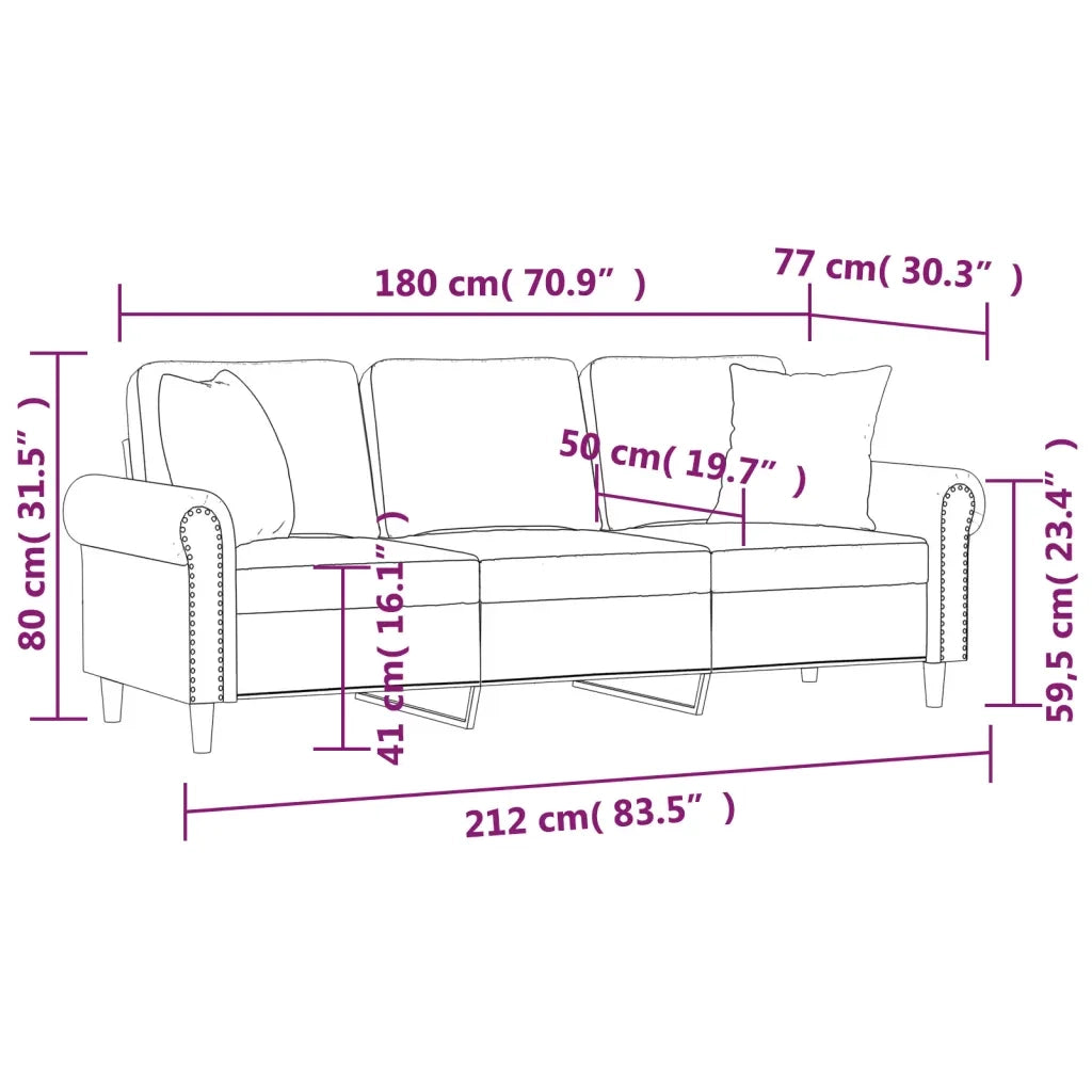 Divano a 3 Posti con Cuscini-Sofa 3 Posti con Cuscini Grigio Chiaro 180 cm in Velluto 648649