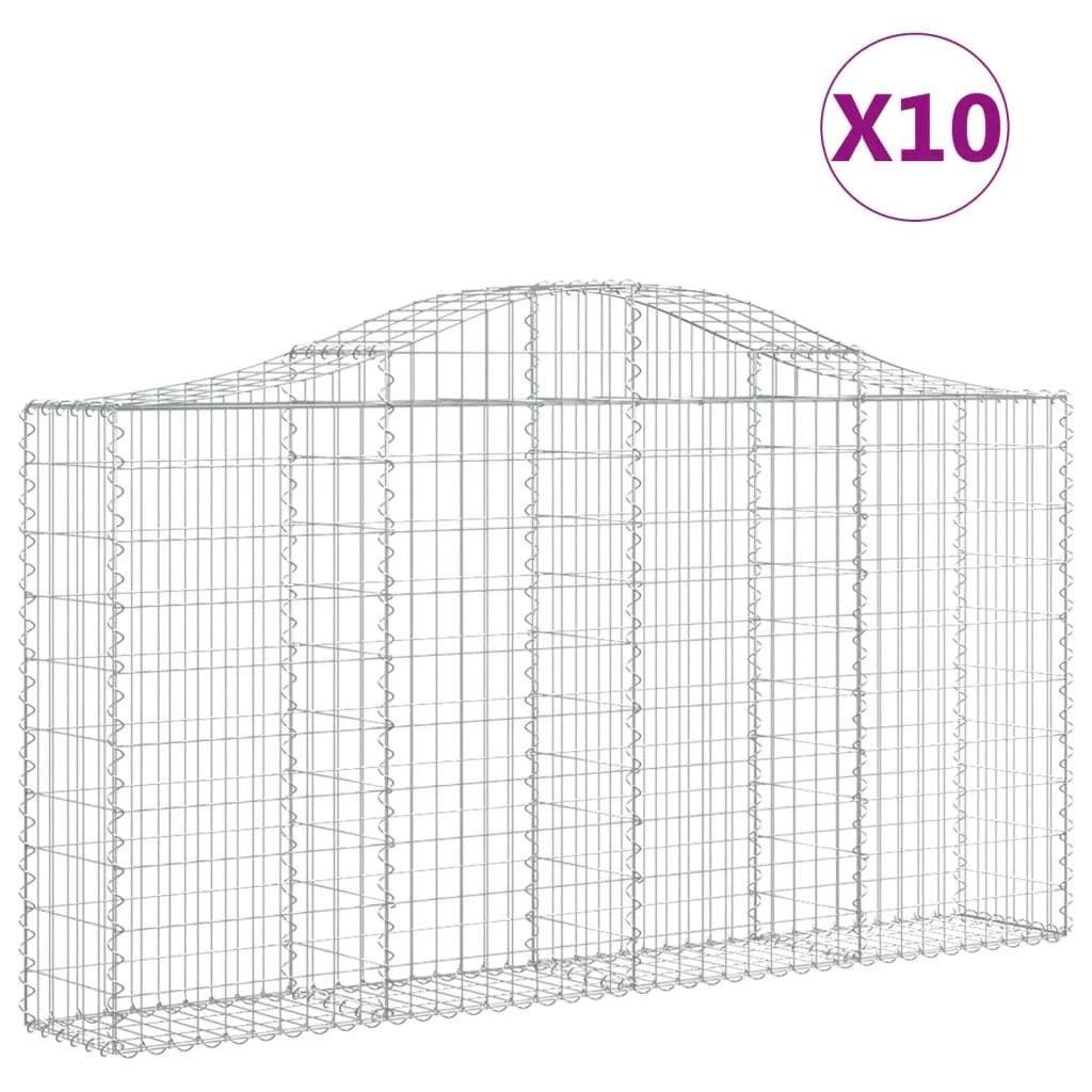 Cestini gabbioni recinzione a gabbia muro di contenimento ad arco 10 pezzi 200 x 30 x 100/120 cm ferro zincato argento 02_0040220