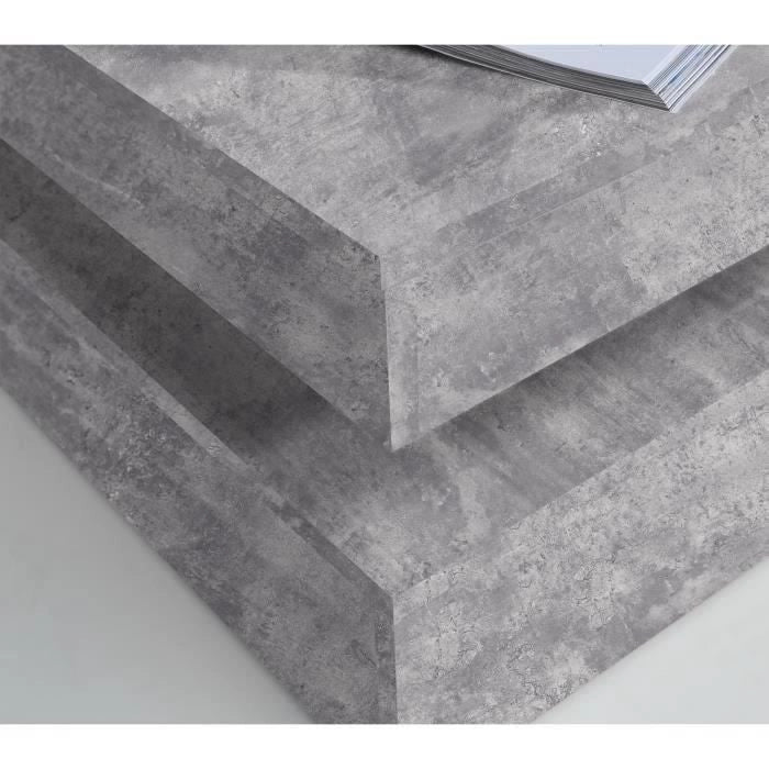 Tavolino quadrato girevole - Truciolare - Decoro cemento grigio chiaro - Classico - L 78 x P 78 x H 35,4 cm - CAFF