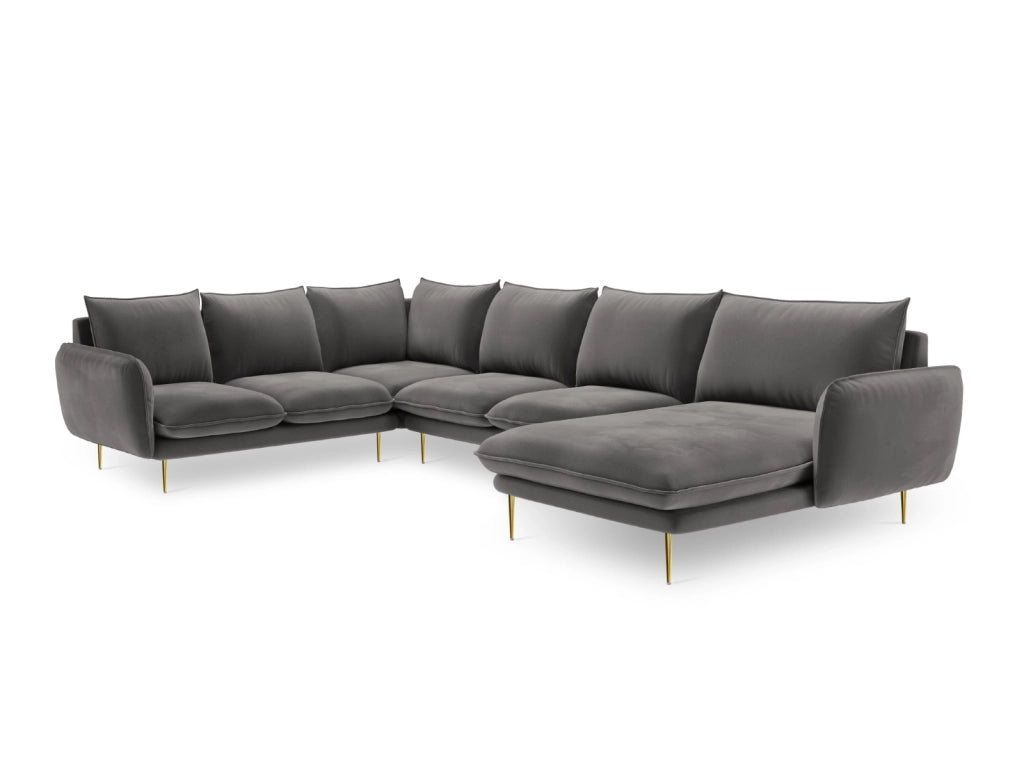Cosmopolitan Design - Divano panoramico sinistro "Vienna" 7 posti in velluto grigio chiaro 
