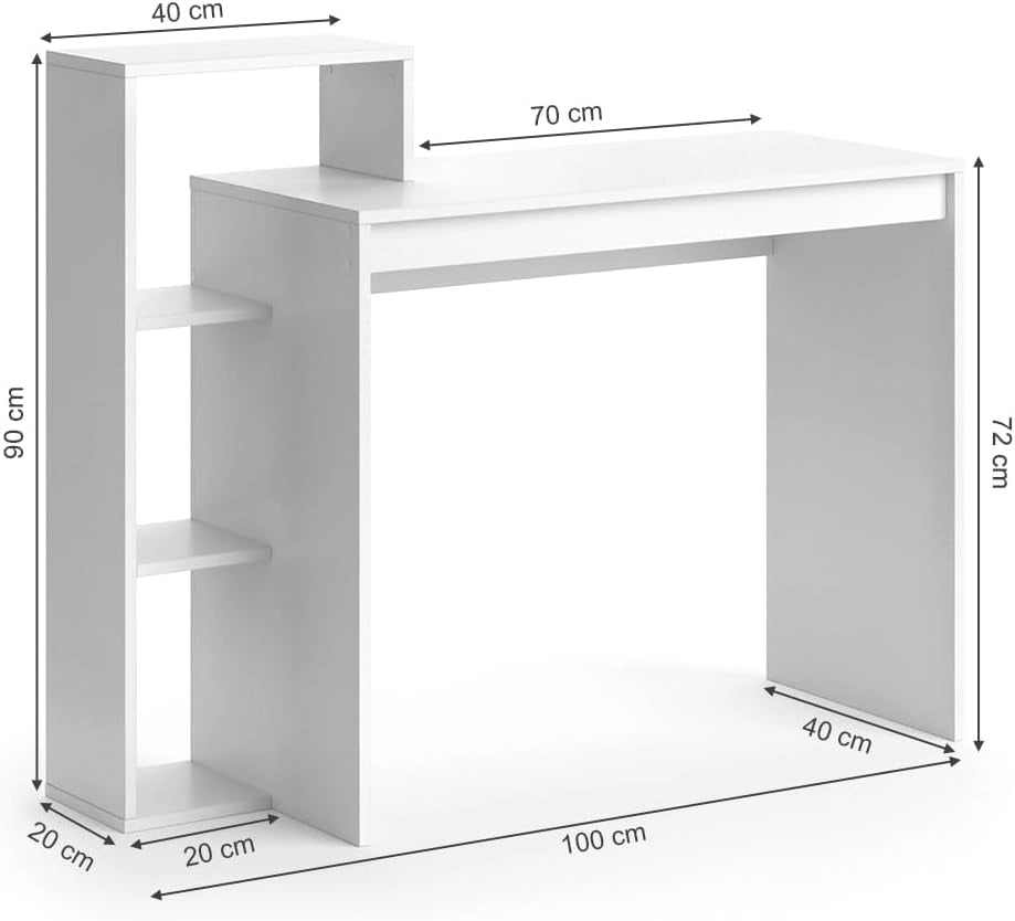 Scrivania con ripiani Leo, Bianco, 110 x 40 cm